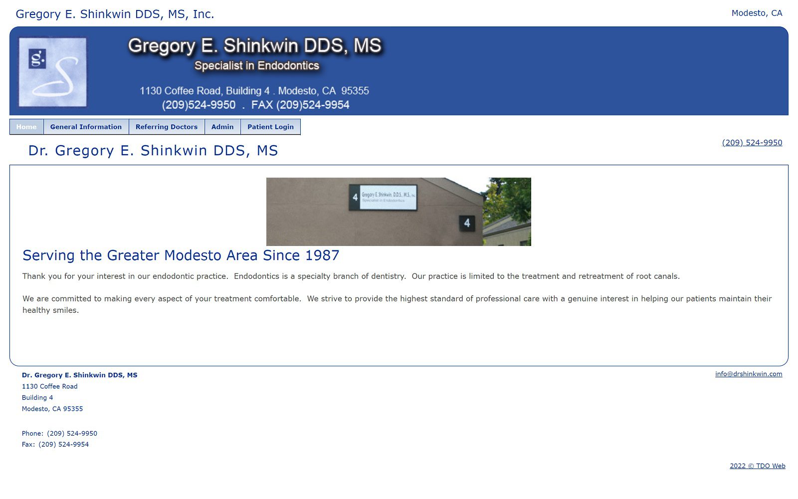 The Screenshot of Dr. Gregory E. Shinkwin, DDS, MS Website