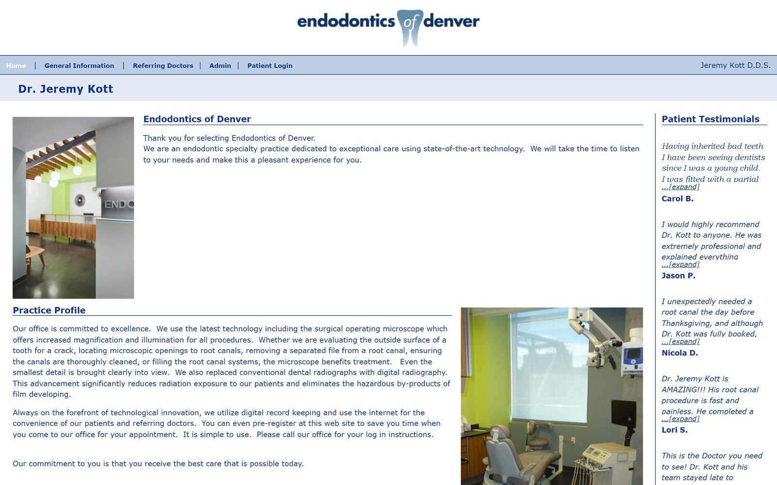 The Screenshot of Endodontics of Denver (Jeremy Kott, DDS, PC) Website