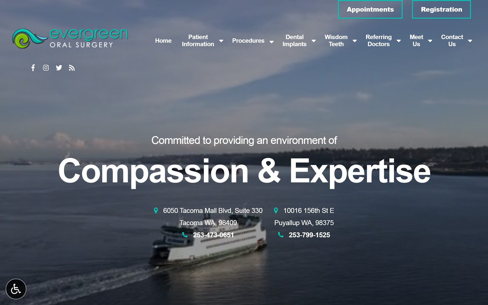 The Screenshot of Evergreen Oral Surgery evergreenoralsurgery.com Dr. Andrew P. Wightman Website
