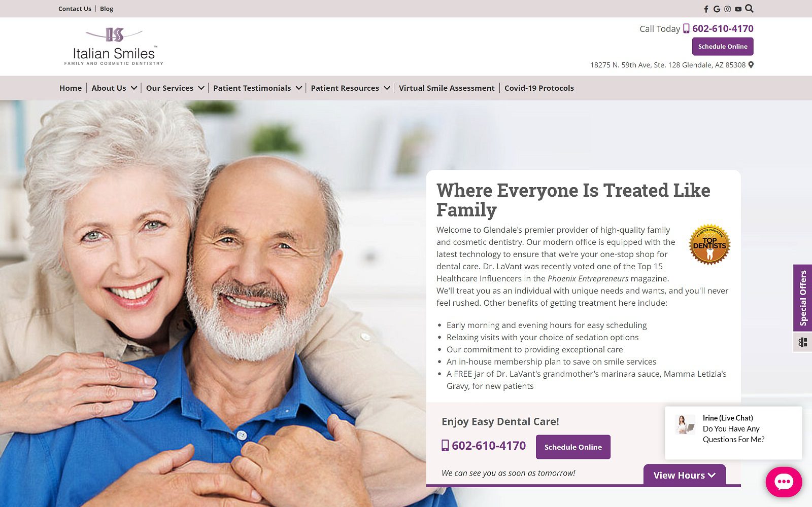 The Screenshot of Italian Smiles Family and Cosmetic Dentistry Website