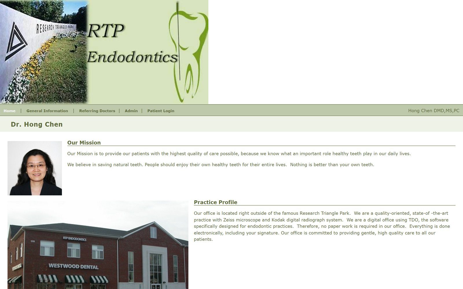 The Screenshot of RTP Endodontics Dr. Hong Chen DMD, PC. Website