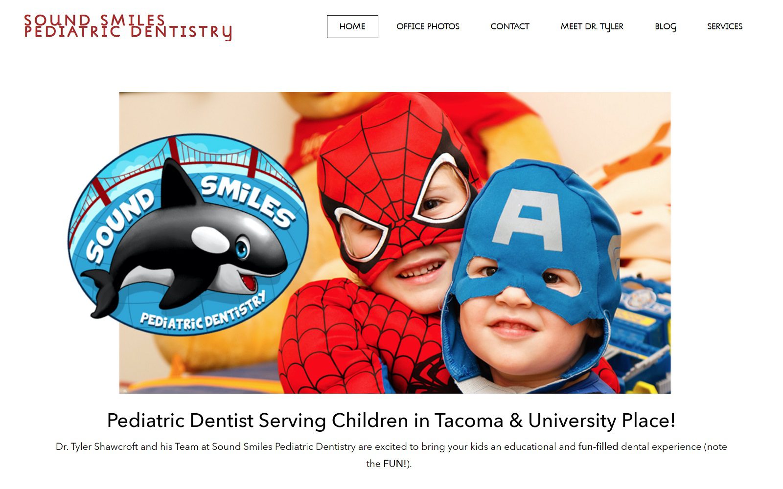 The Screenshot of Sound Smiles Pediatric Dentistry soundsmilesdentistry.com Dr. Tyler Shawcroft Website