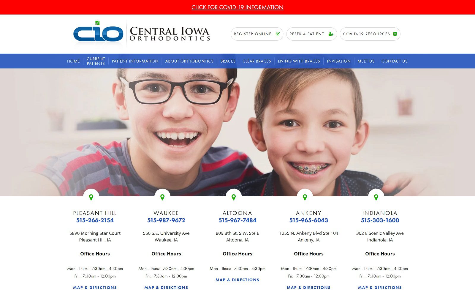 Website homepage screenshot of ciortho.com