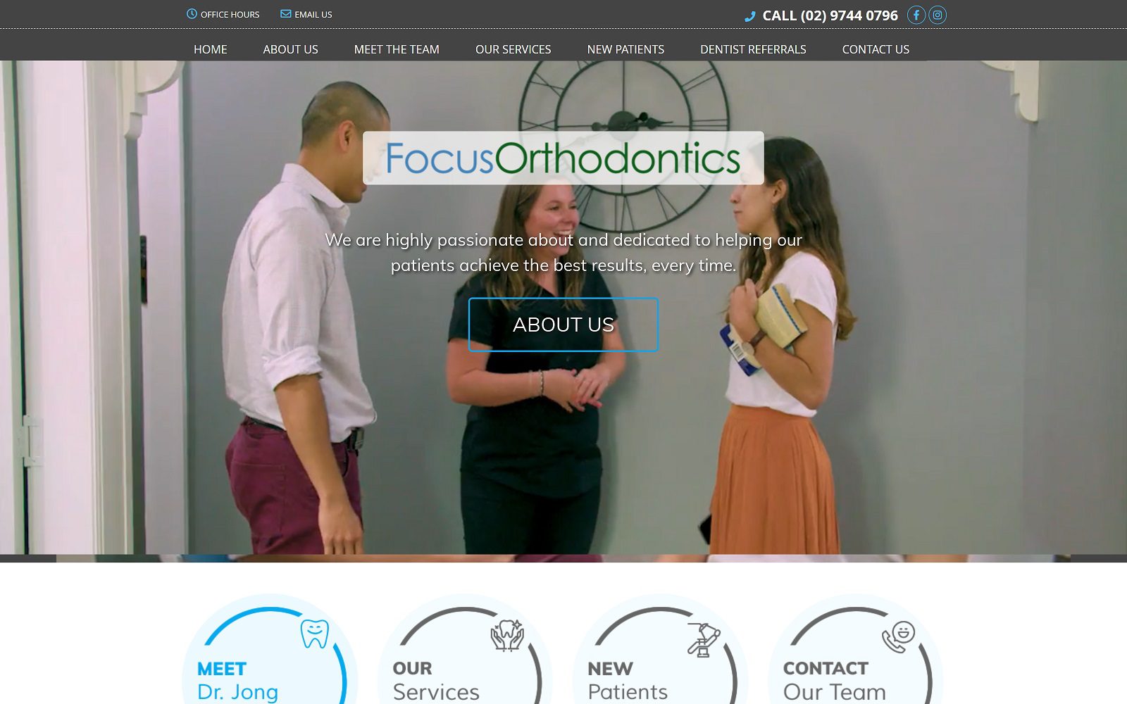 Website homepage screenshot of focusorthodontics.com.au