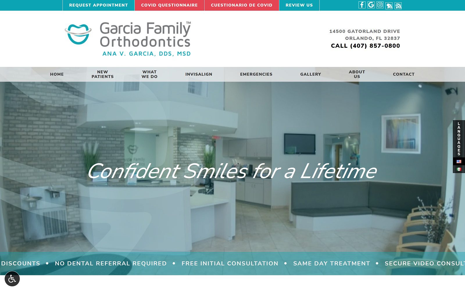 Website homepage screenshot of garciafamilyortho.com