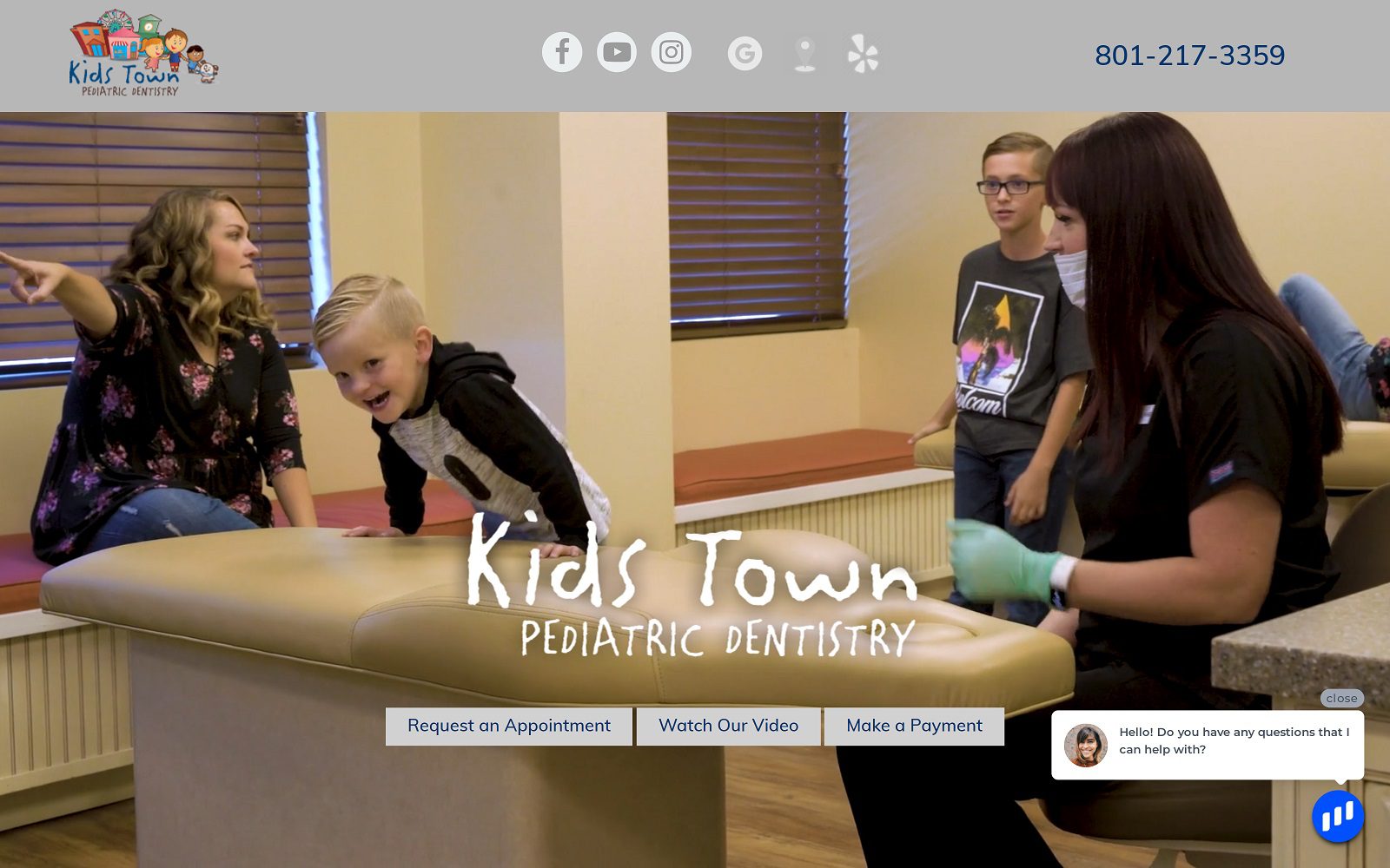 Website homepage screenshot of kidstowndental.com
