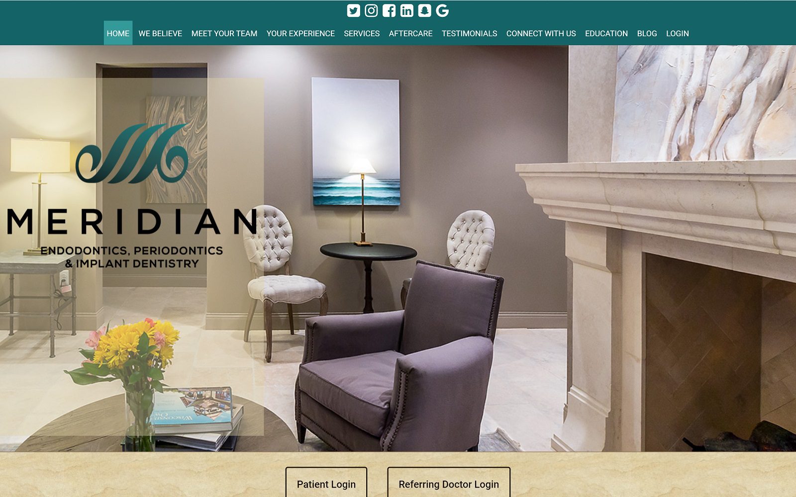 Website homepage screenshot of meridianendo.com