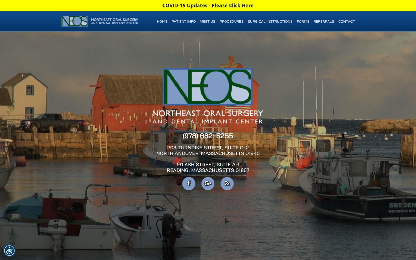 Website homepage screenshot of northeastoralsurgery.com