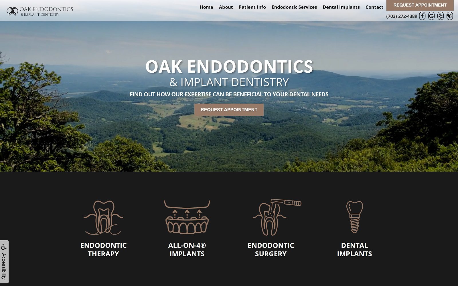 Website homepage screenshot of oakendodontics.com