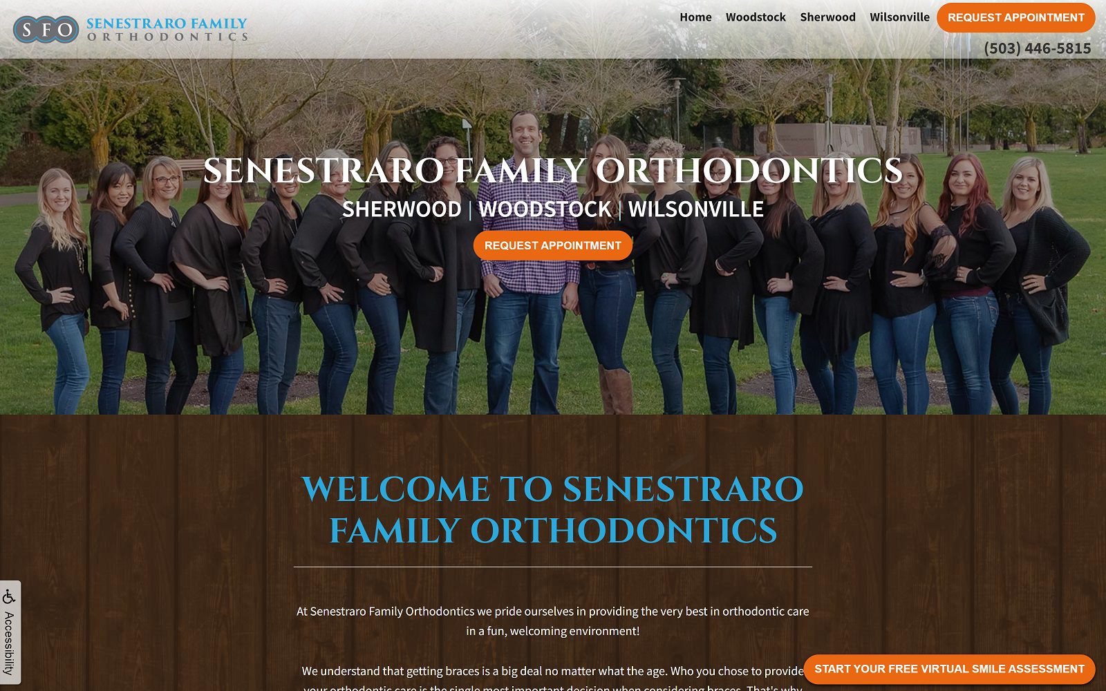 Website homepage screenshot of senestrarofamilyortho.com
