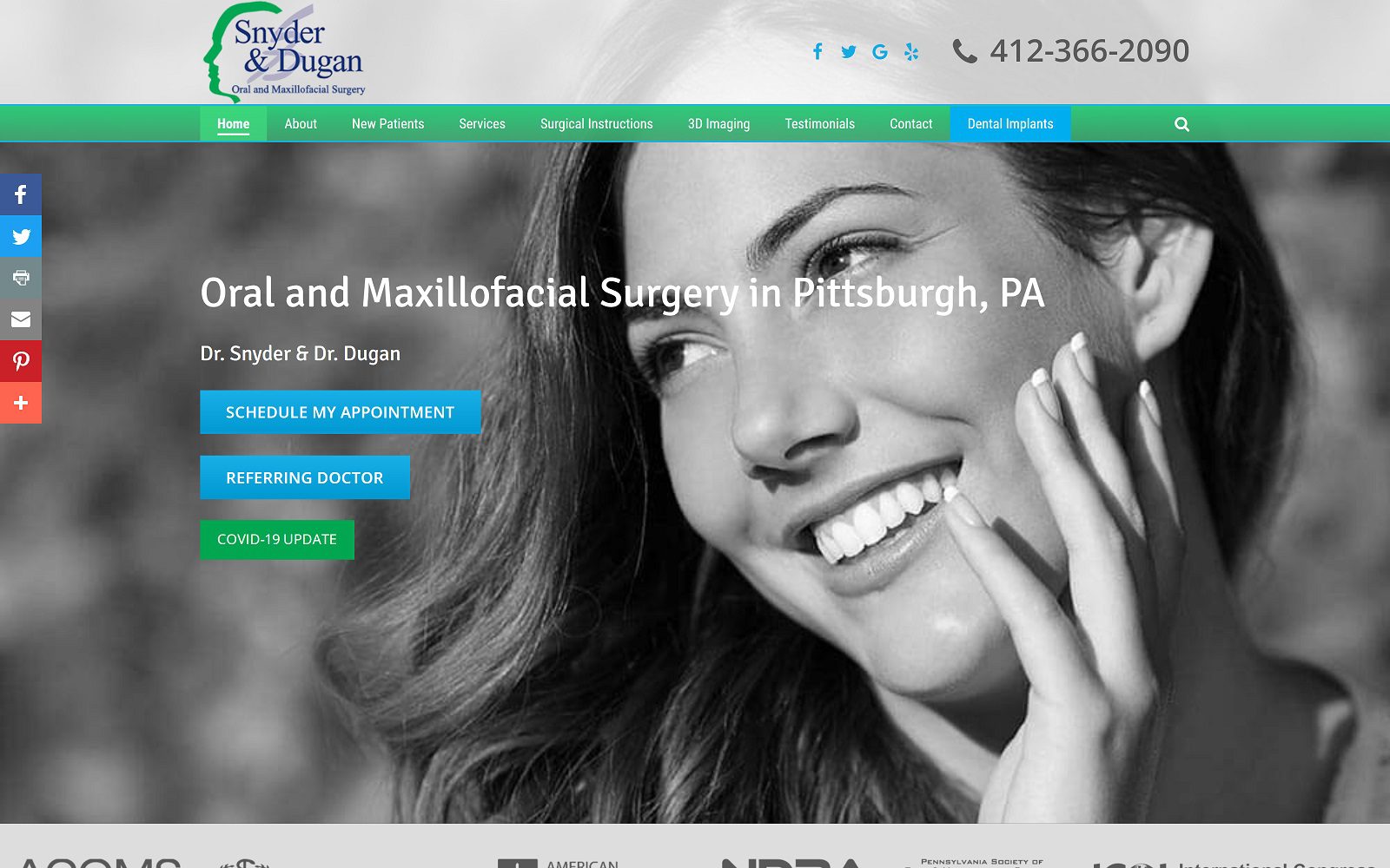 Website homepage screenshot of snyderandduganoms.com