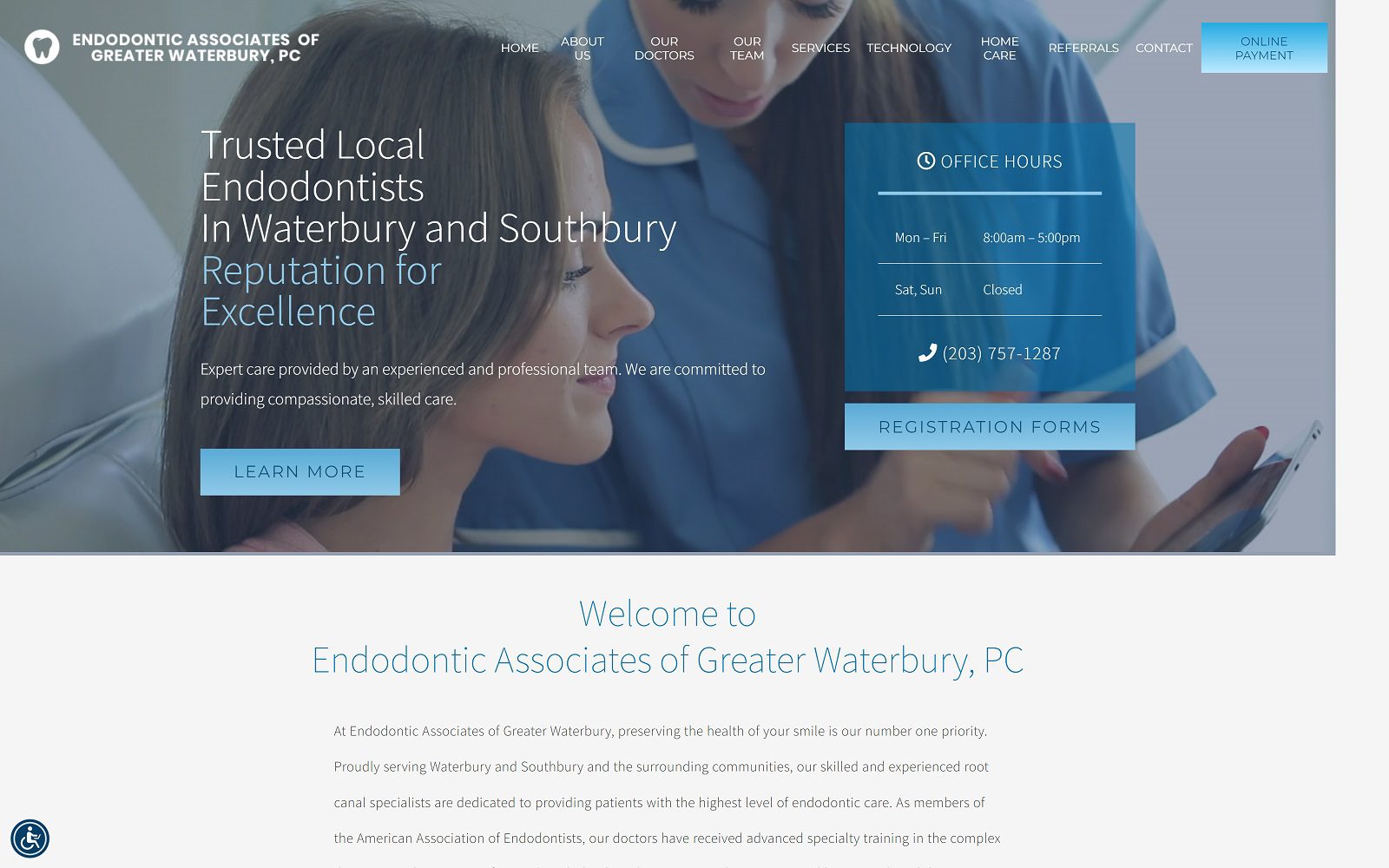 Website homepage screenshot of waterburyendo.com