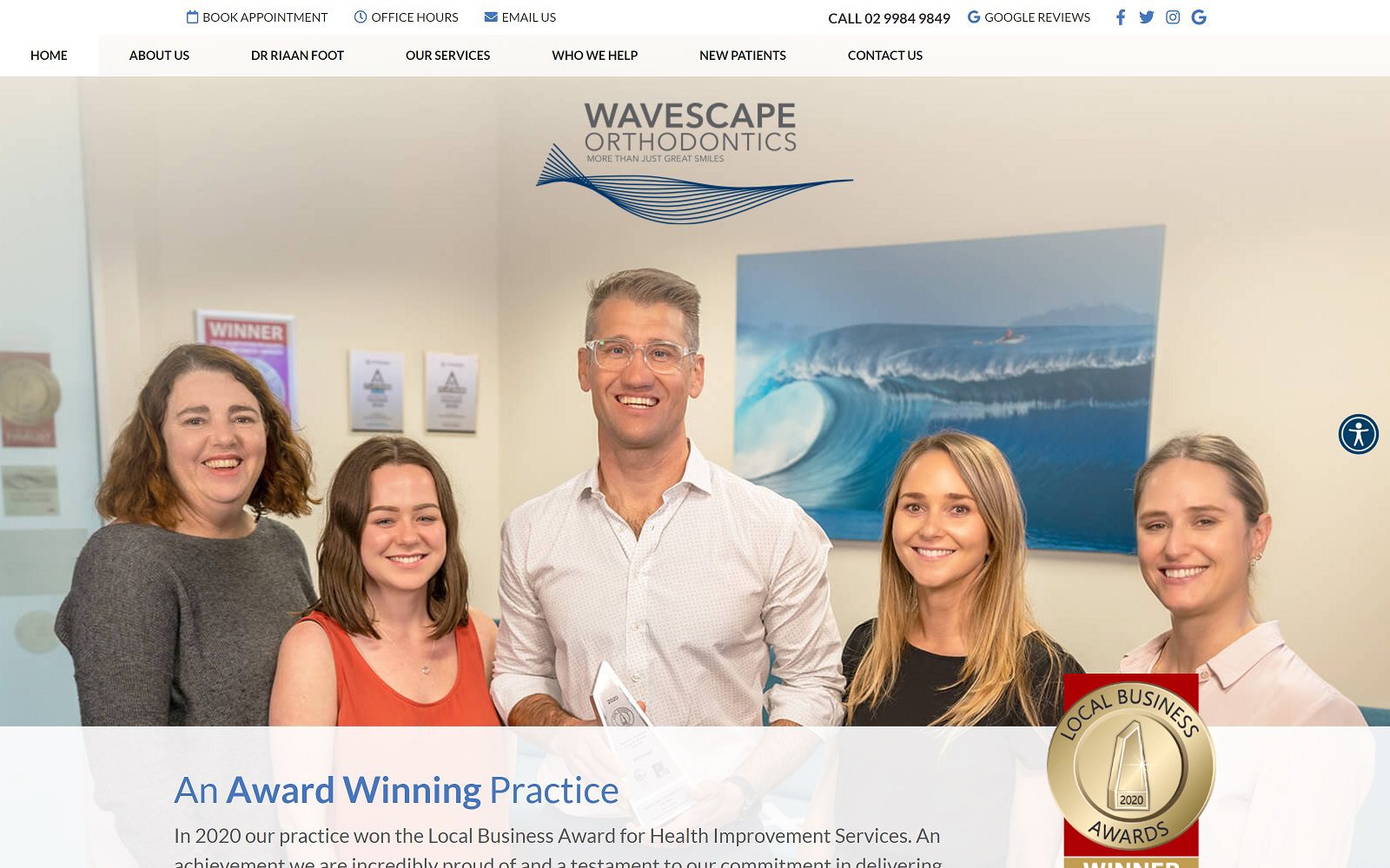 Website homepage screenshot of wavescapeortho.com.au