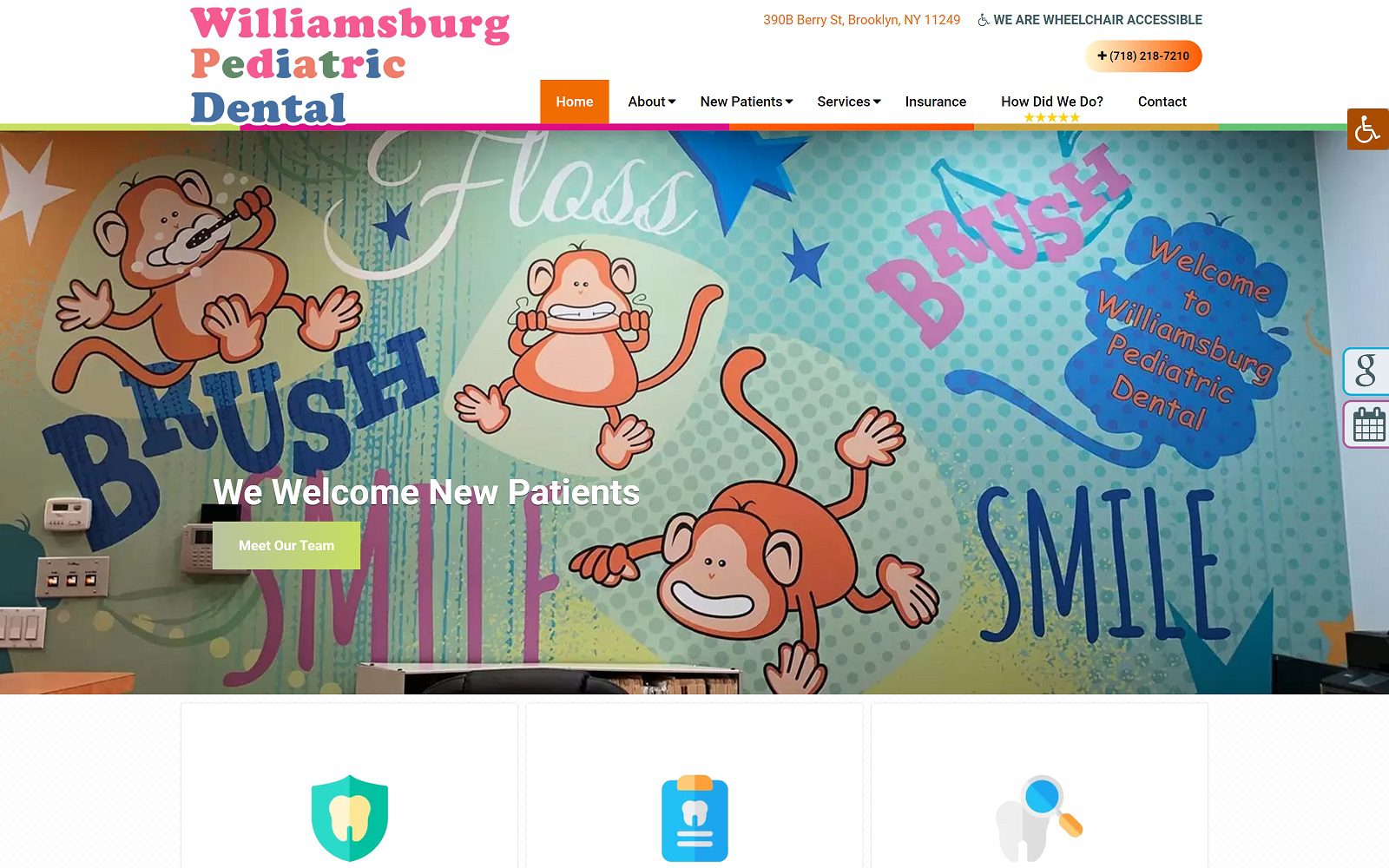 Website homepage screenshot of williamsburgpediatricdental.com