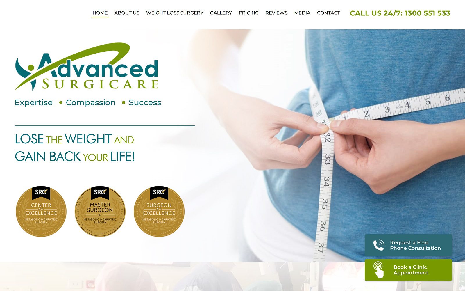 Website homepage screenshot of advancedobesitysurgery.com.au