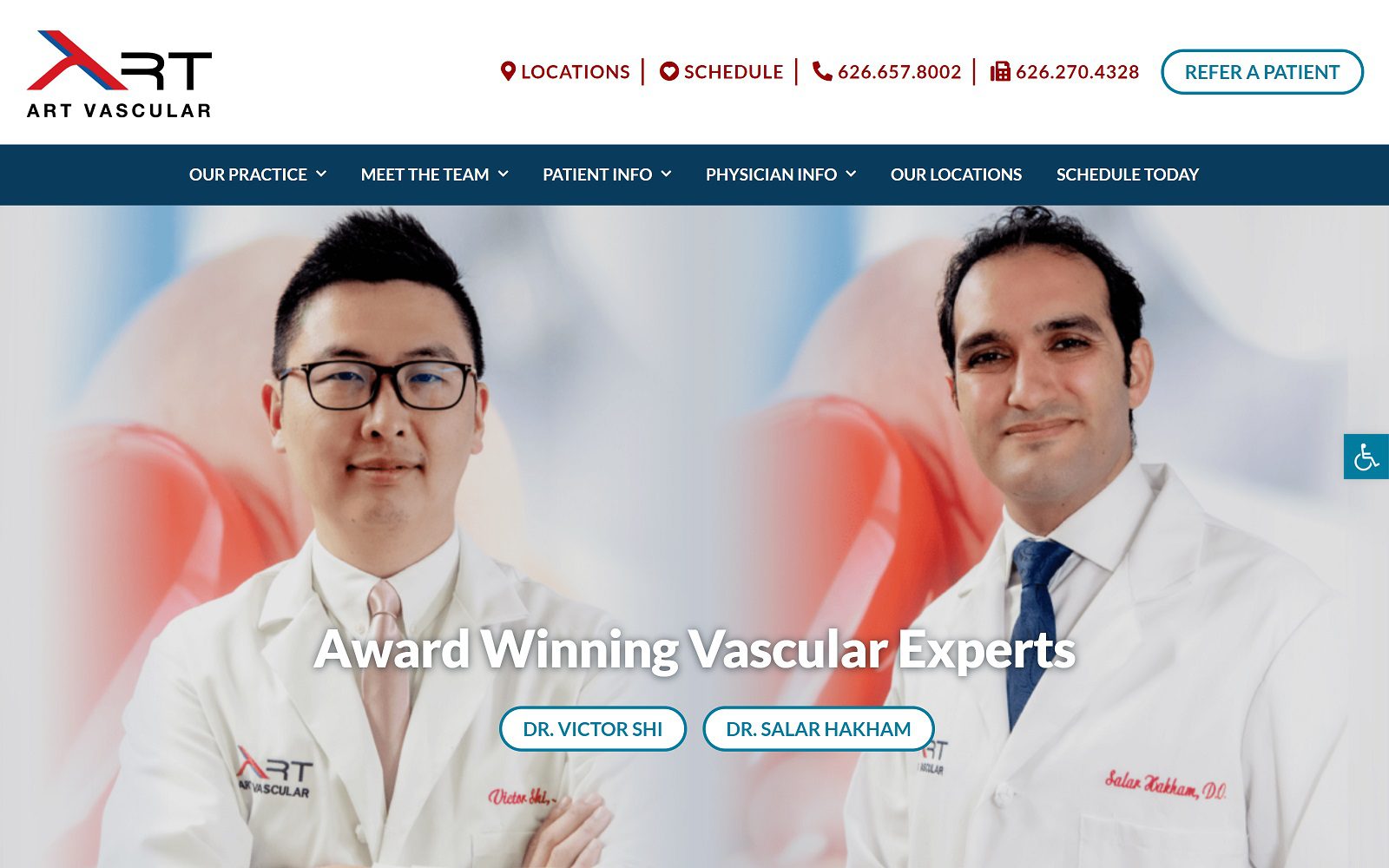 Website homepage screenshot of artvascular.com