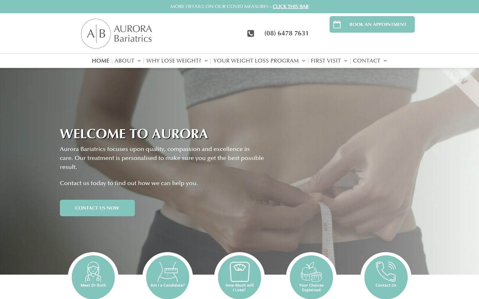 Website homepage screenshot of aurorabariatrics.com.au