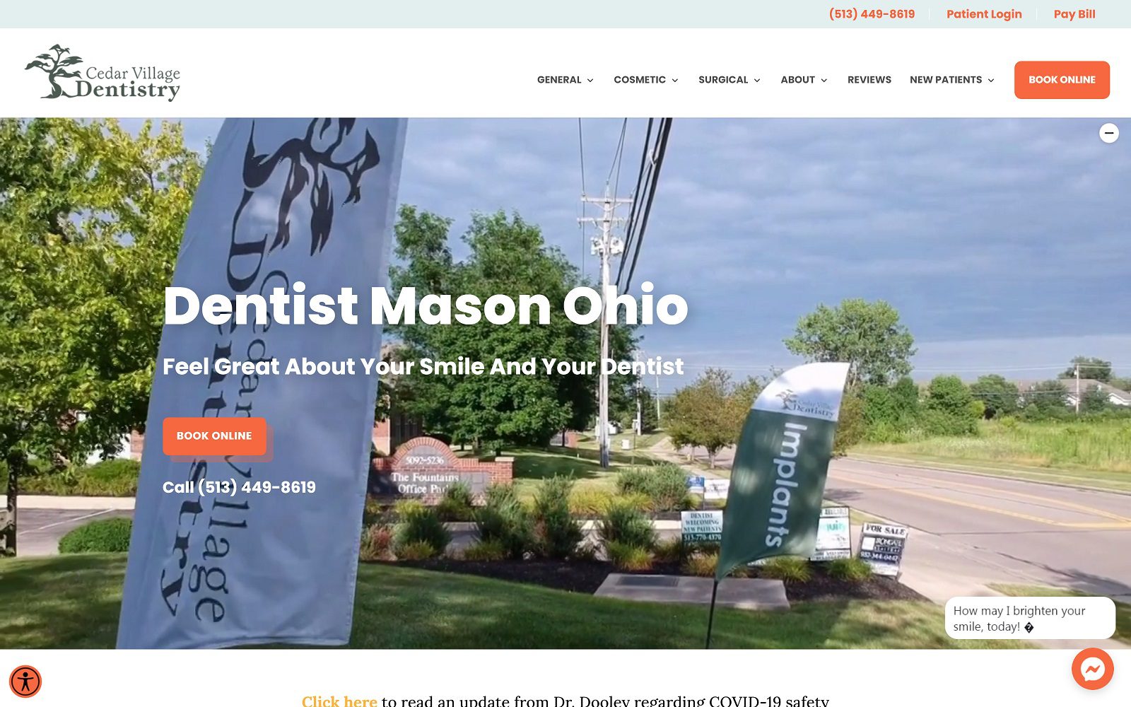 Website homepage screenshot of cedarvillagedentistry.com