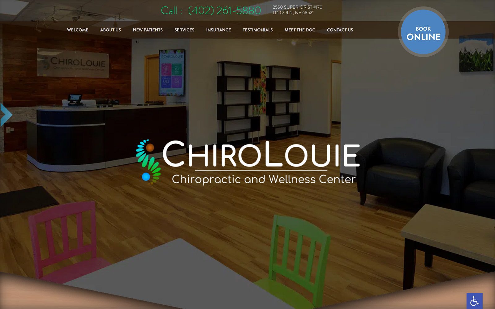 Website homepage screenshot of chirolouie.com