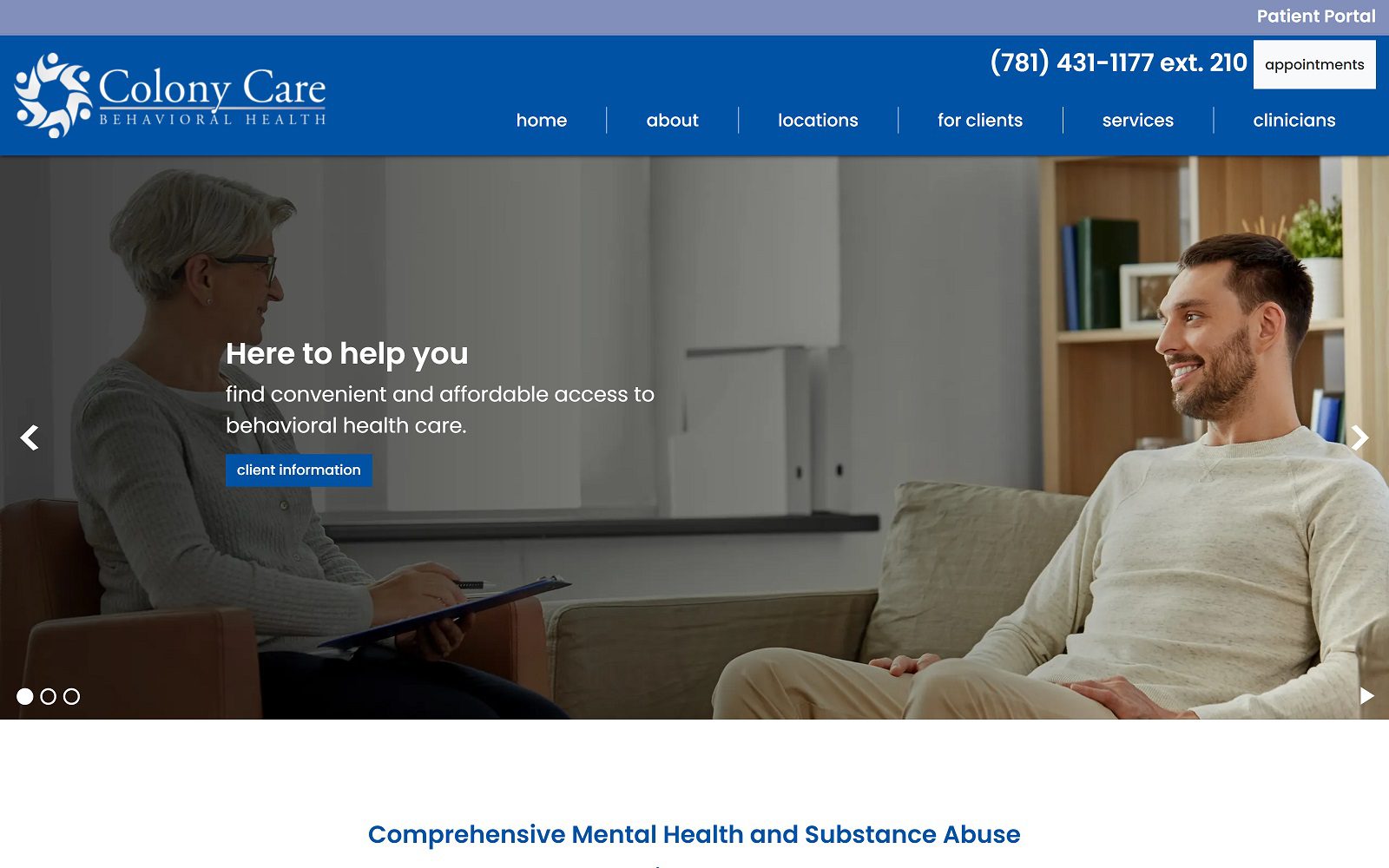 Website homepage screenshot of colonycare.net