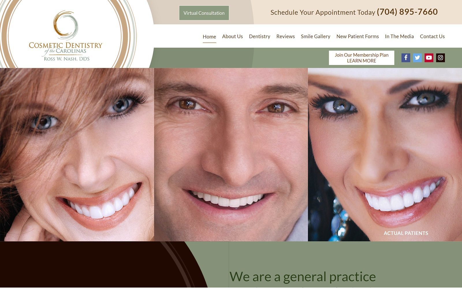 Website homepage screenshot of cosmeticdentistofcharlotte.com