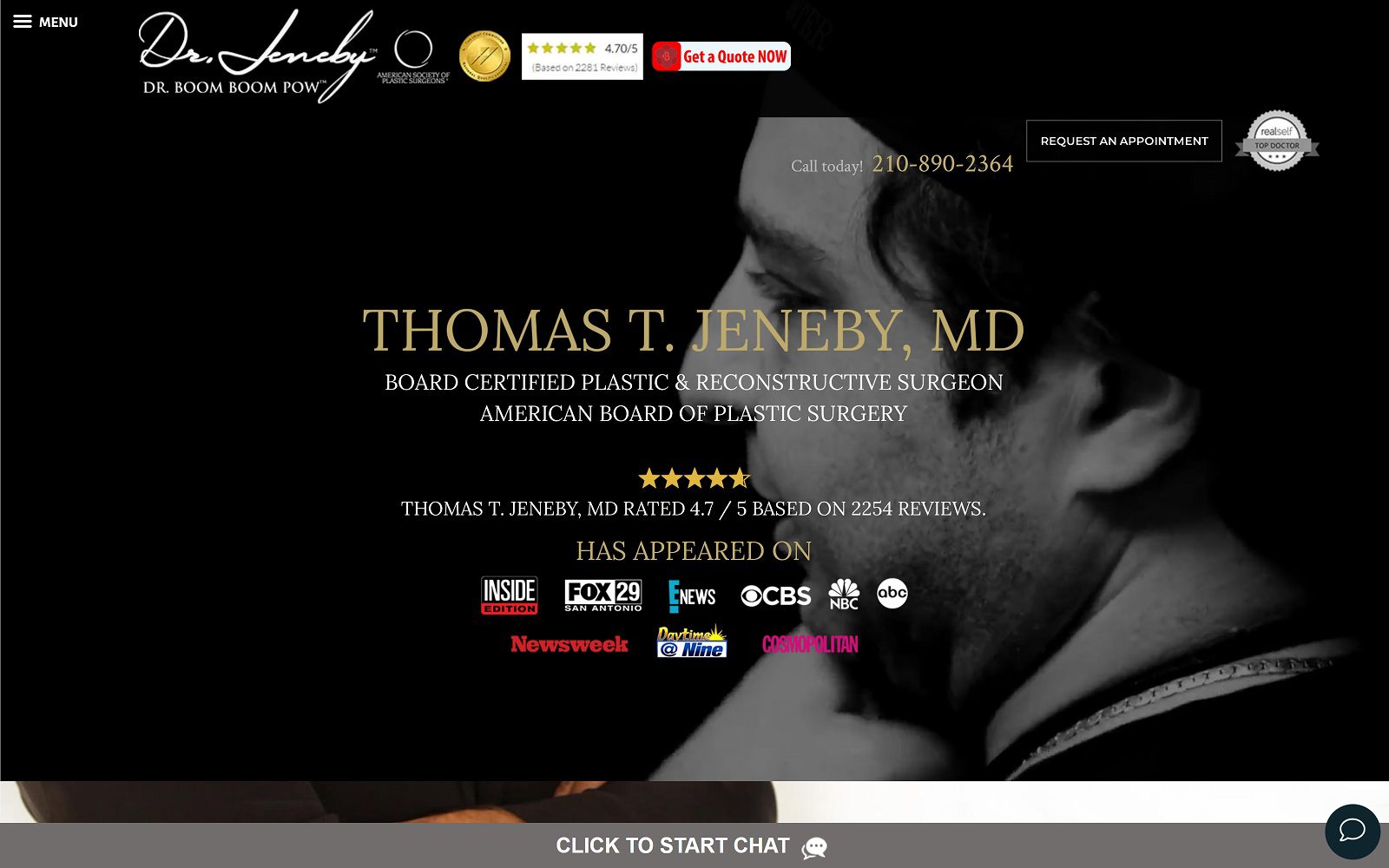 Website homepage screenshot of drjenebyplasticsurgery.com