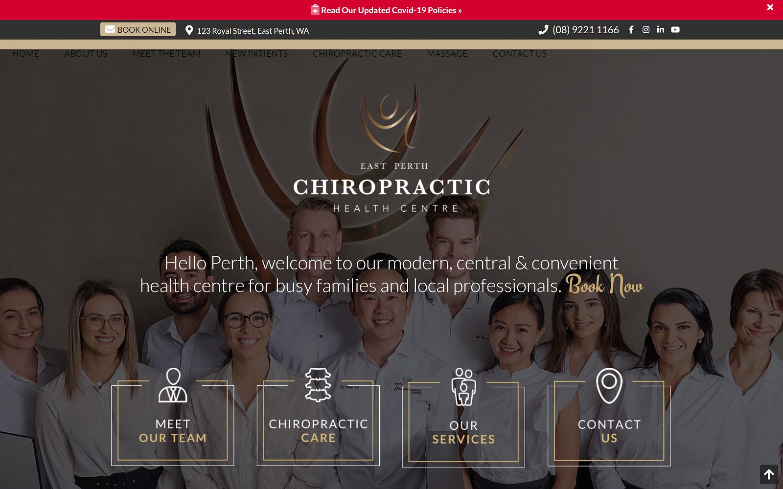 Website homepage screenshot of eastperthchiro.com.au