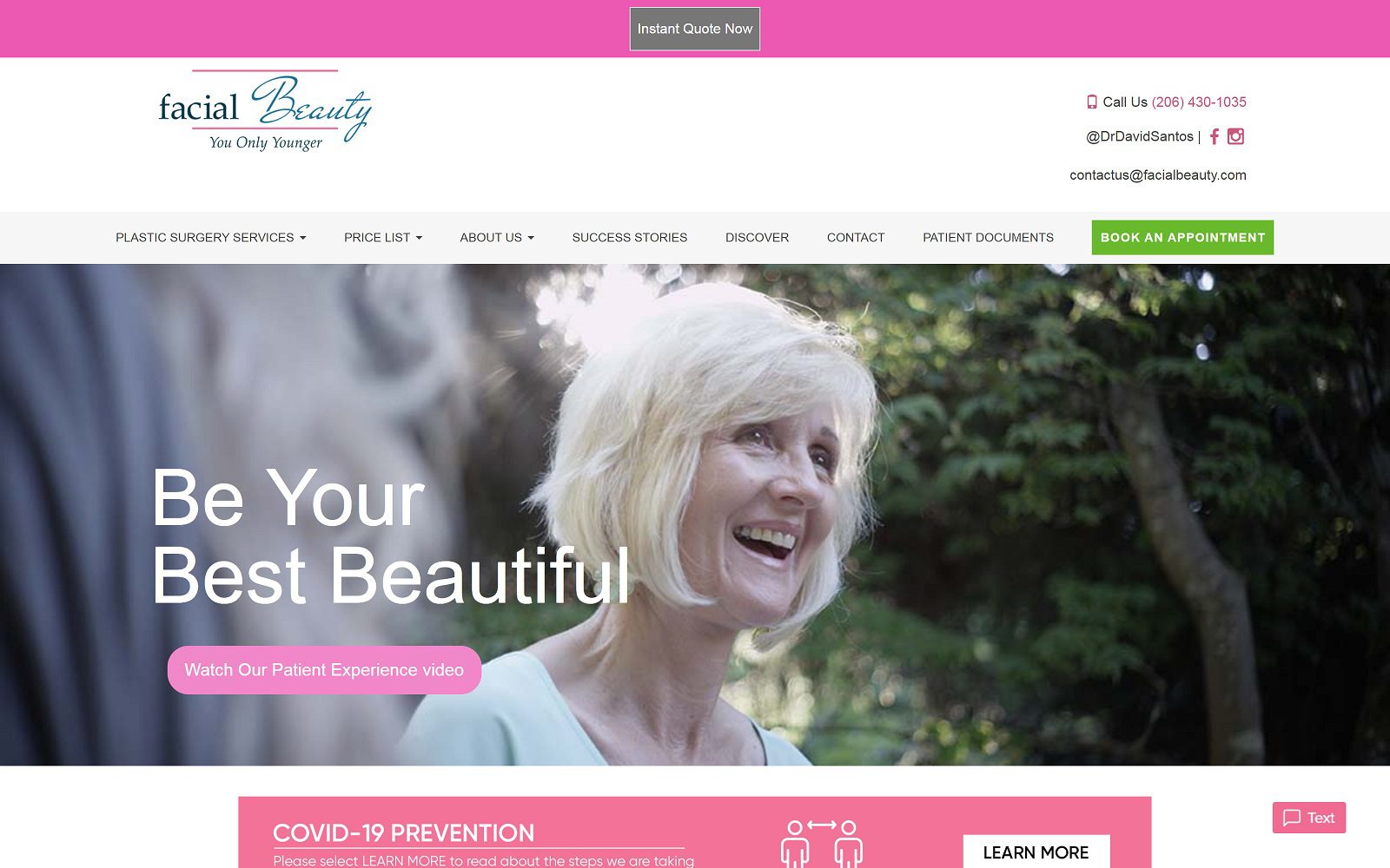 Website homepage screenshot of facialbeauty.com