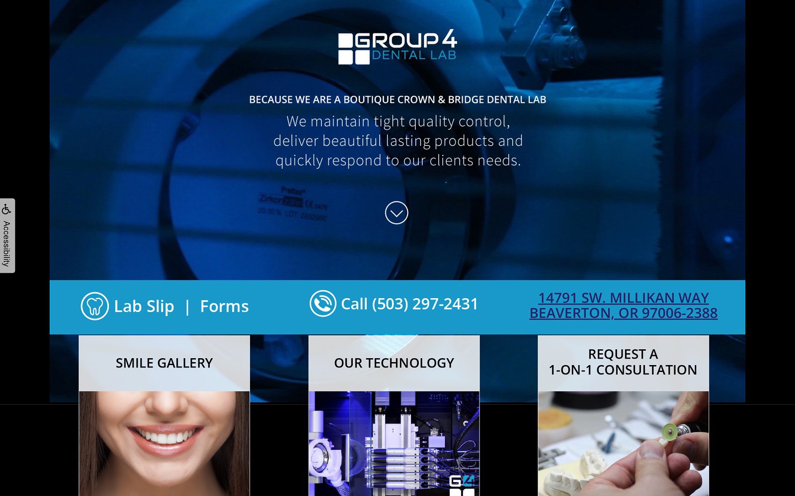 Website homepage screenshot of group4dentallab.com