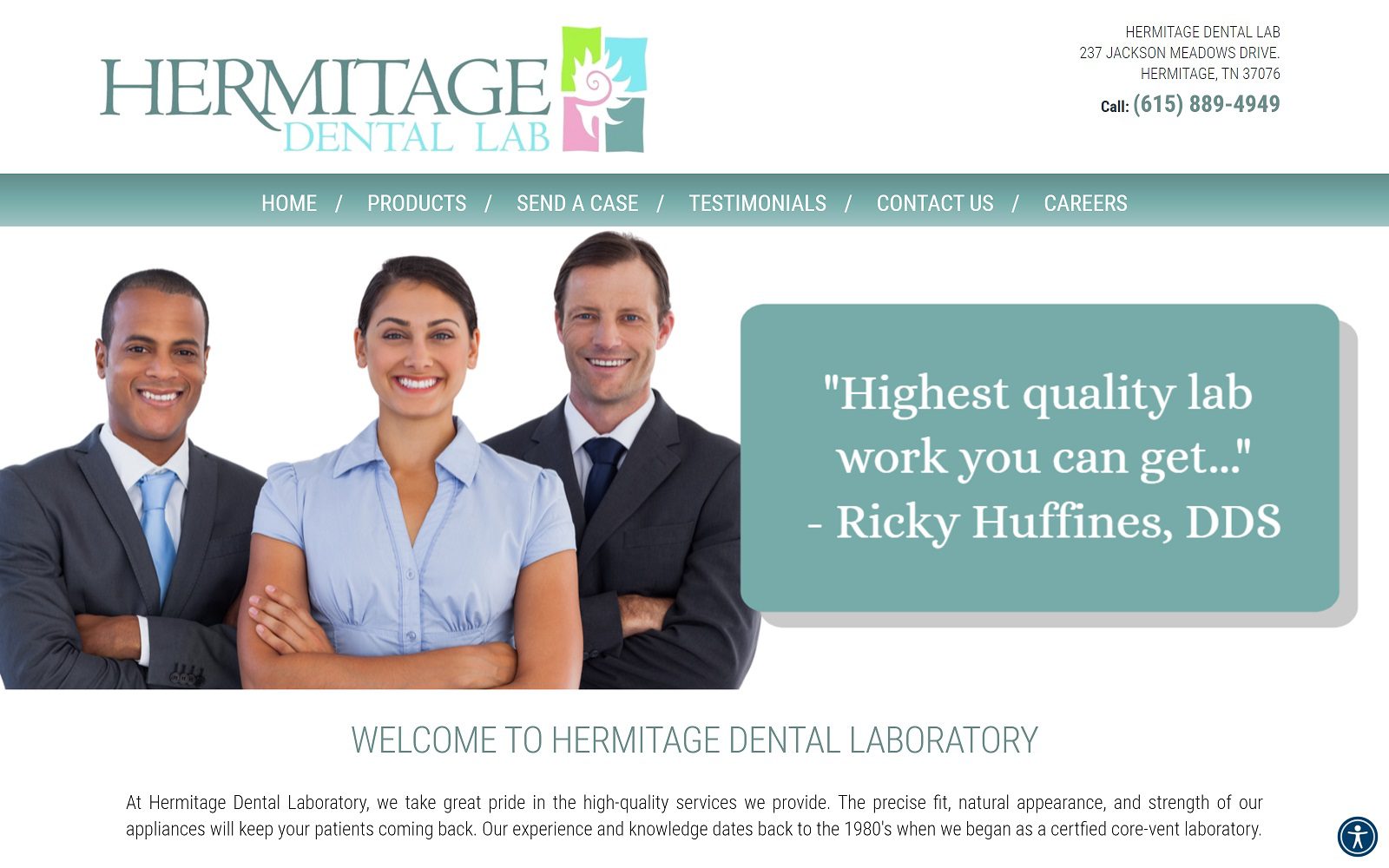 Website homepage screenshot of hermitagedentallab.com
