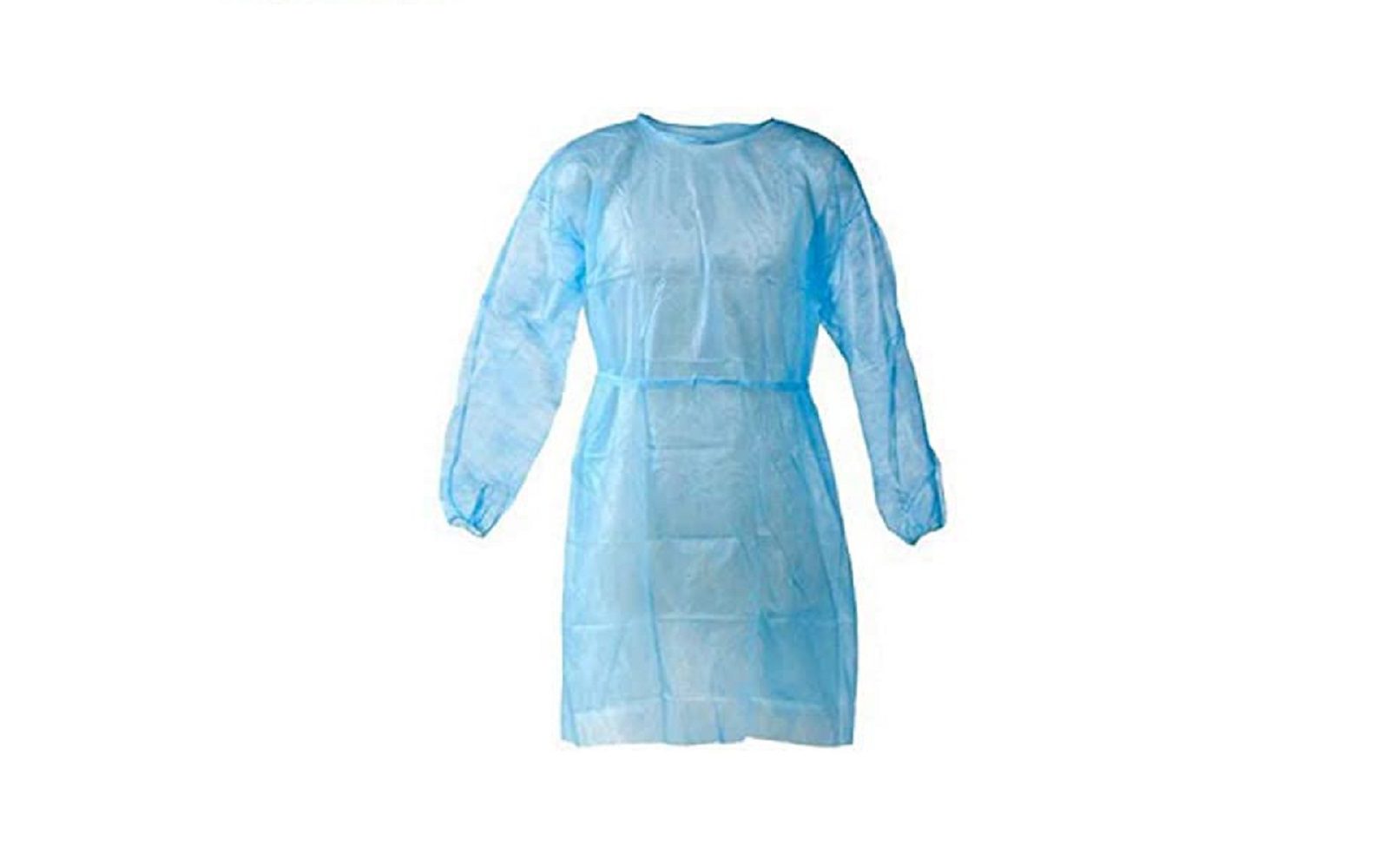 House Brand Isolation Gown with Elastic Cuff - Blue, one size fits all. Package of 50 gowns.