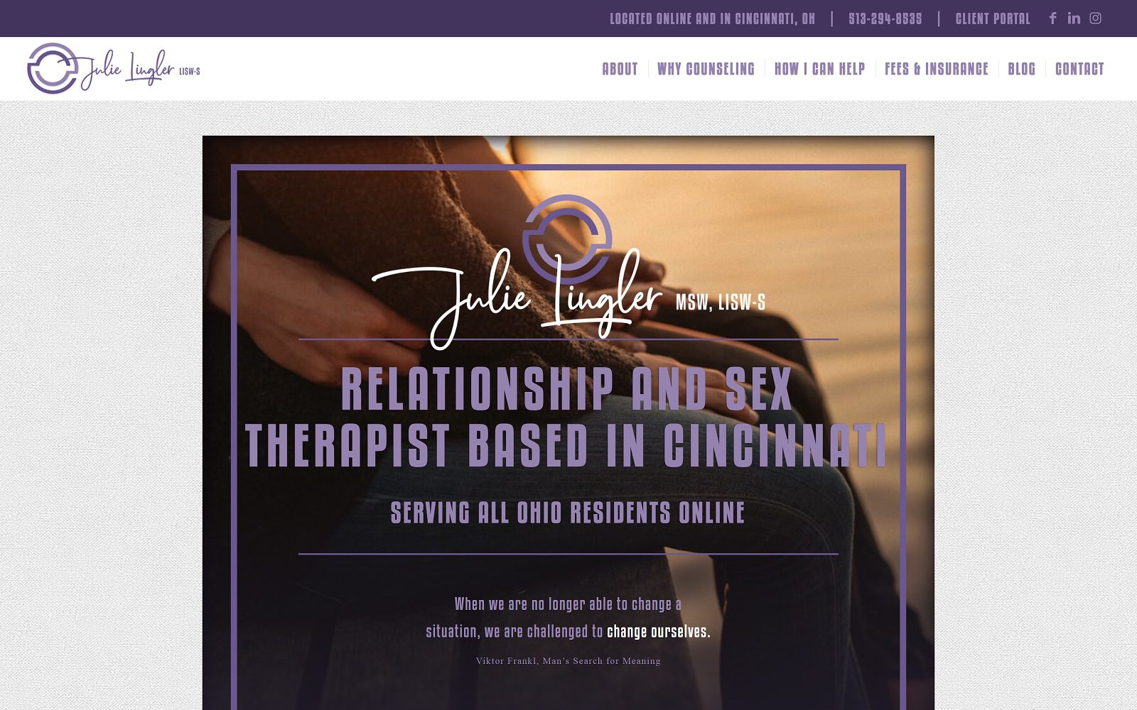 Website homepage screenshot of julielingler.com