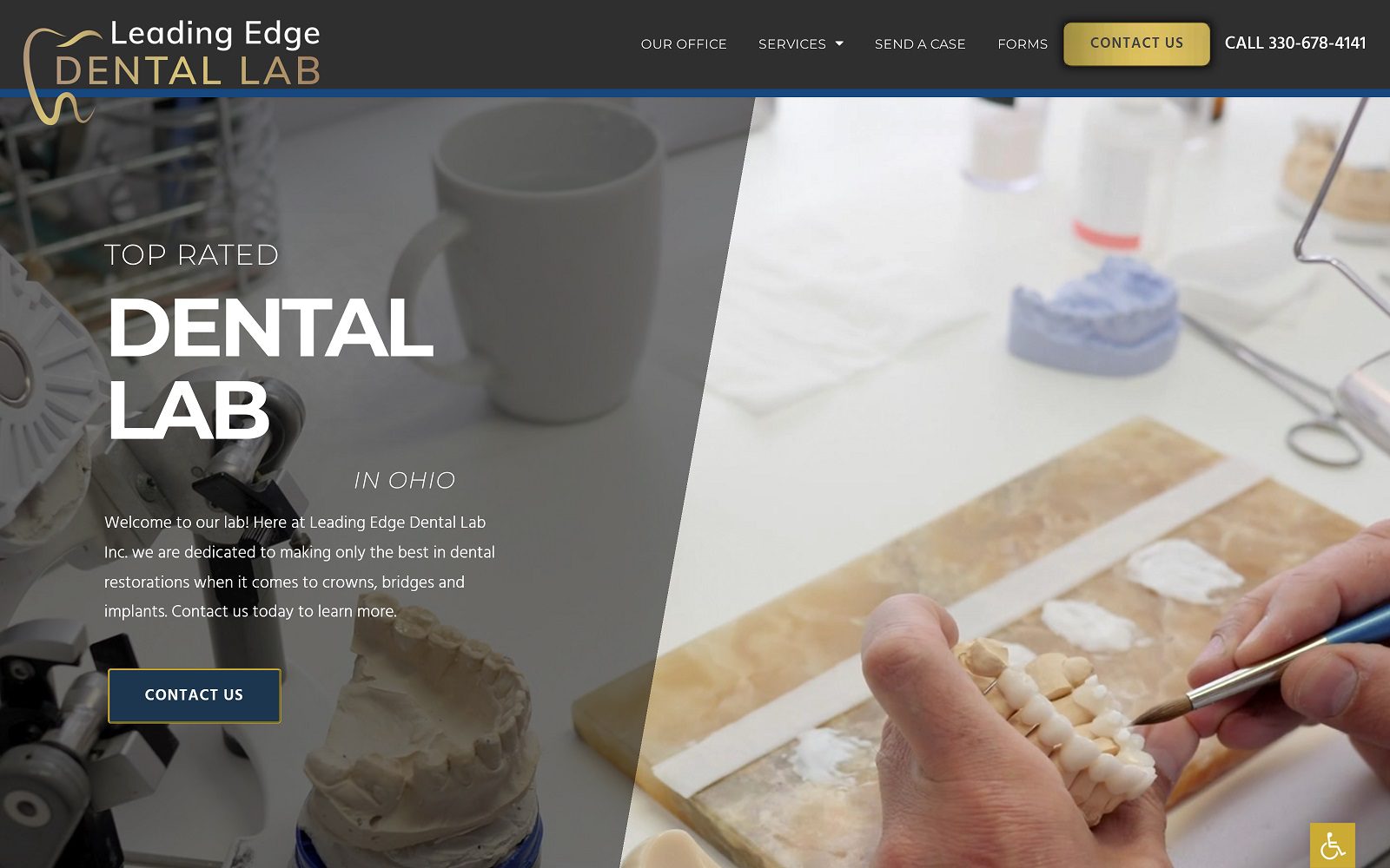 Website homepage screenshot of leadingedgedentallabinc.com