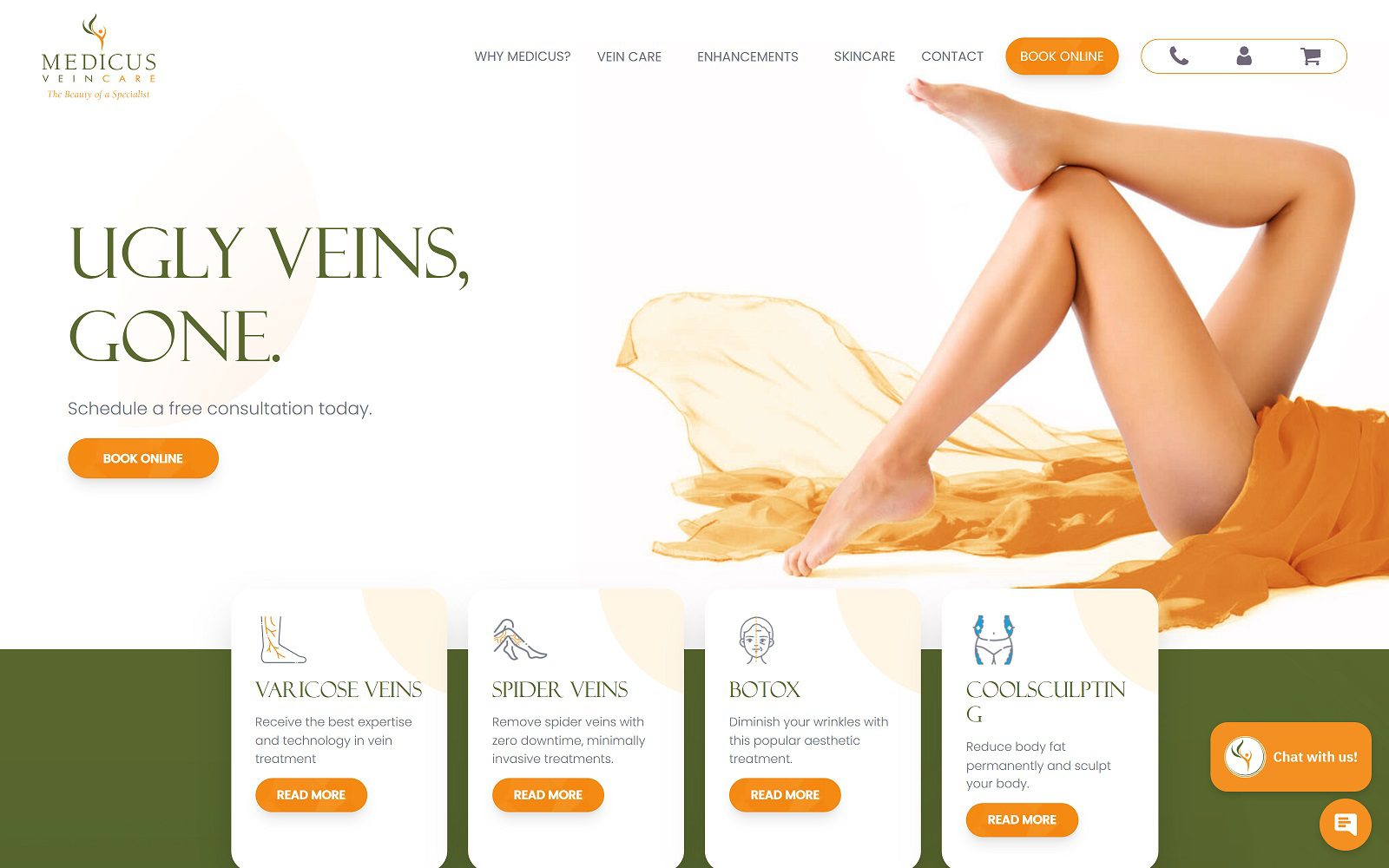 Website homepage screenshot of medicusveincare.com