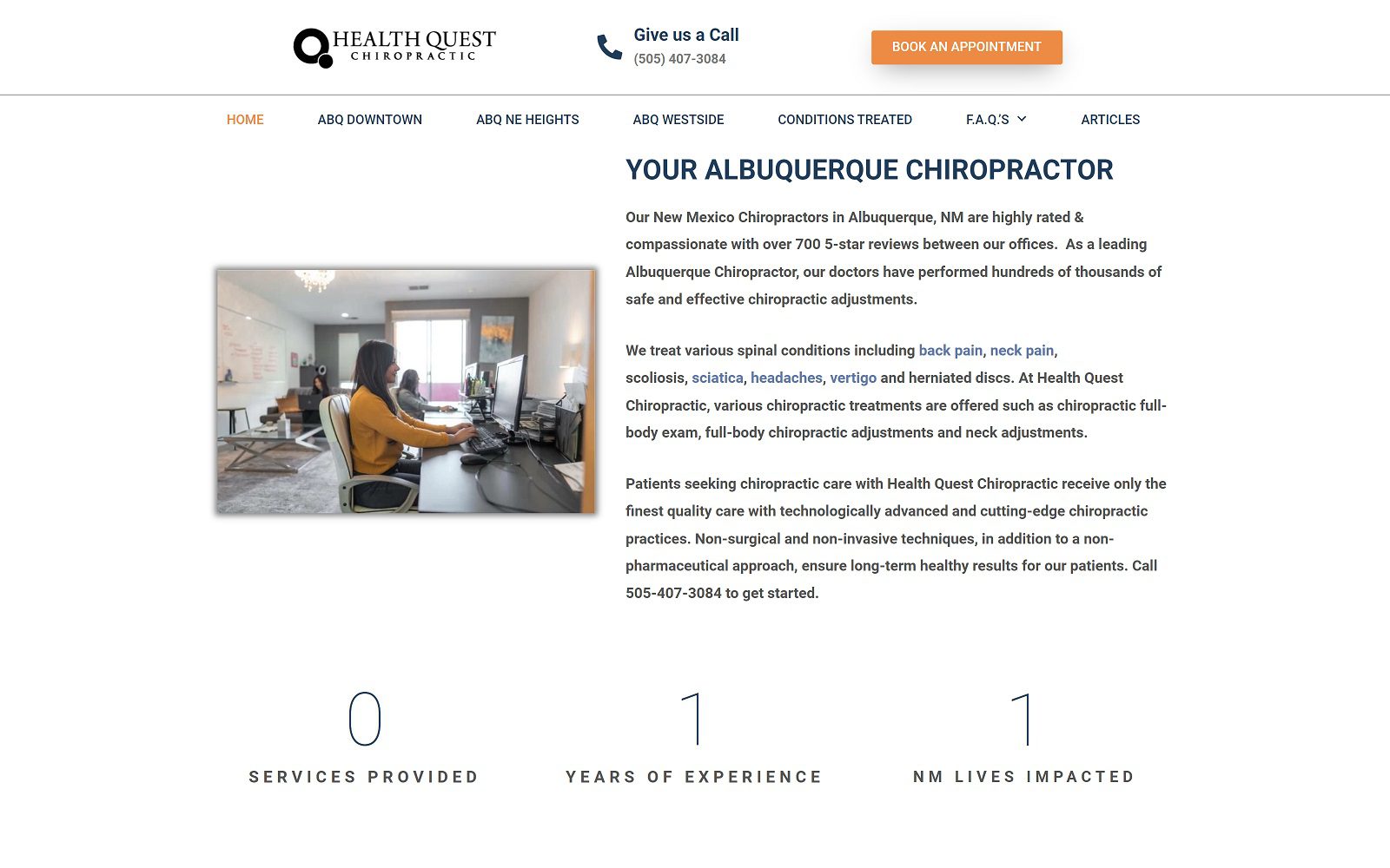 Website homepage screenshot of newmexicochiro.com