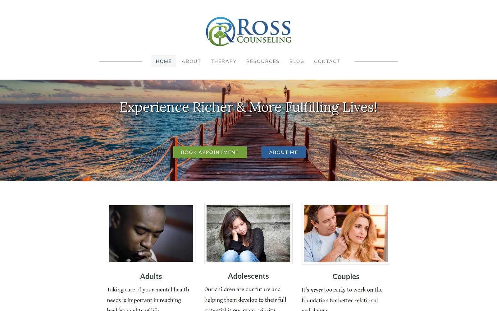 Website homepage screenshot of rosscounselingpllc.com