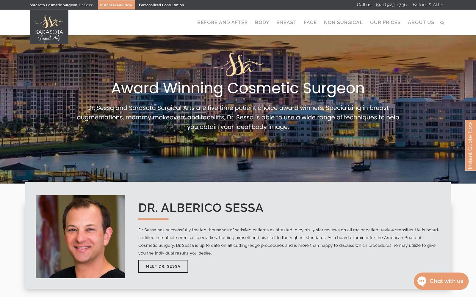 Website homepage screenshot of sarasotasurgicalarts.com