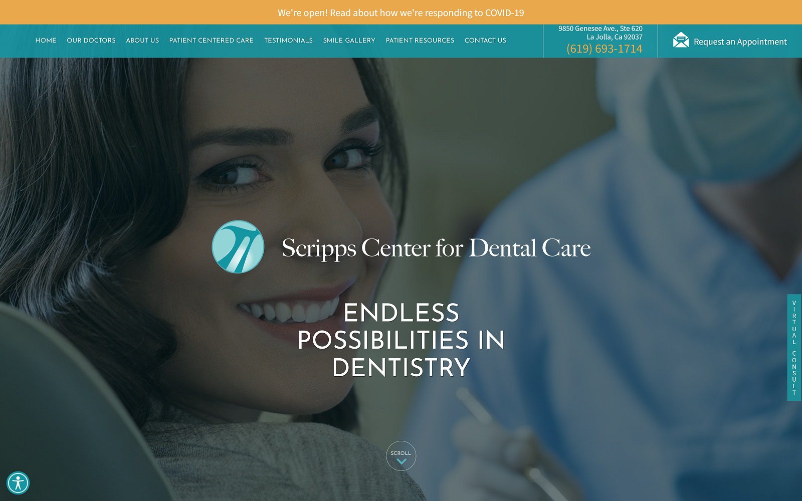 Website homepage screenshot of scrippsdentalcare.com