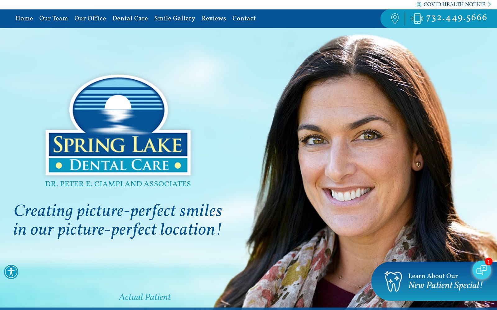 Website homepage screenshot of springlakesmiles.com