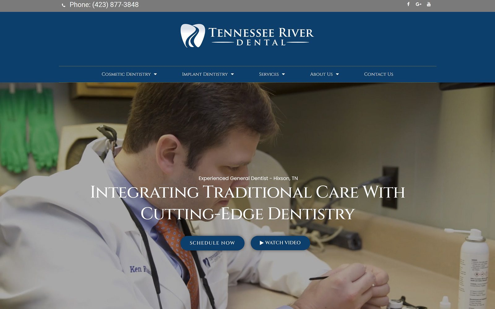 Website homepage screenshot of tennesseeriverdental.com