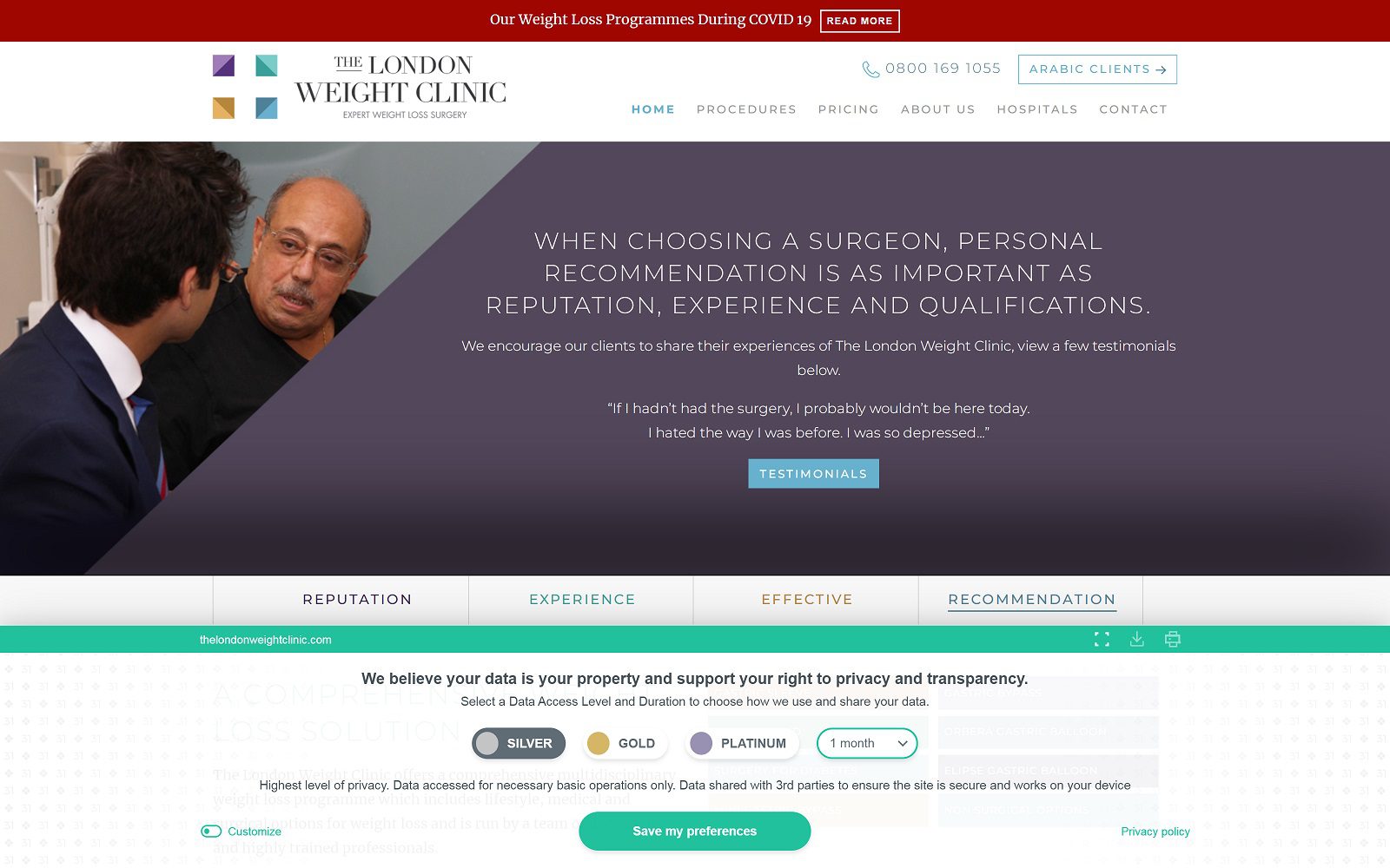 Website homepage screenshot of thelondonweightclinic.com