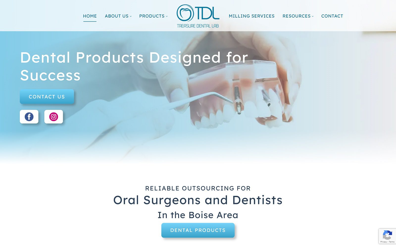 Website homepage screenshot of treasuredentallab.com