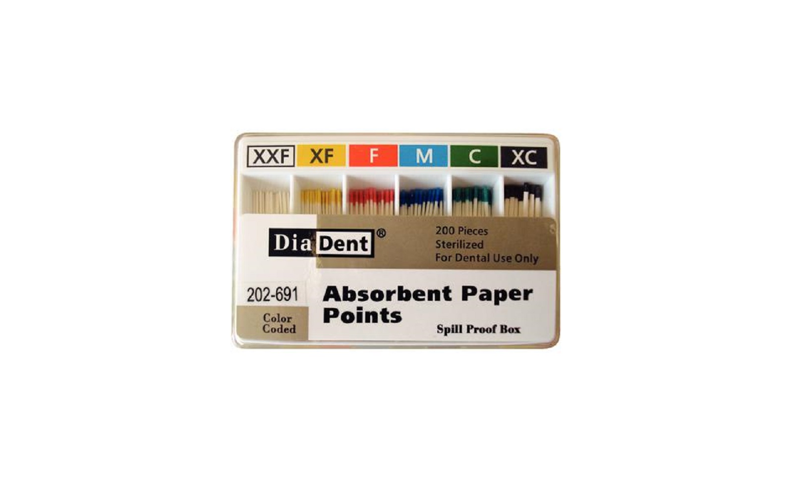Absorbent Paper Points – Spill-Proof Box, Accessory Sizes, 200/Box - Diadent Manufacturing Inc