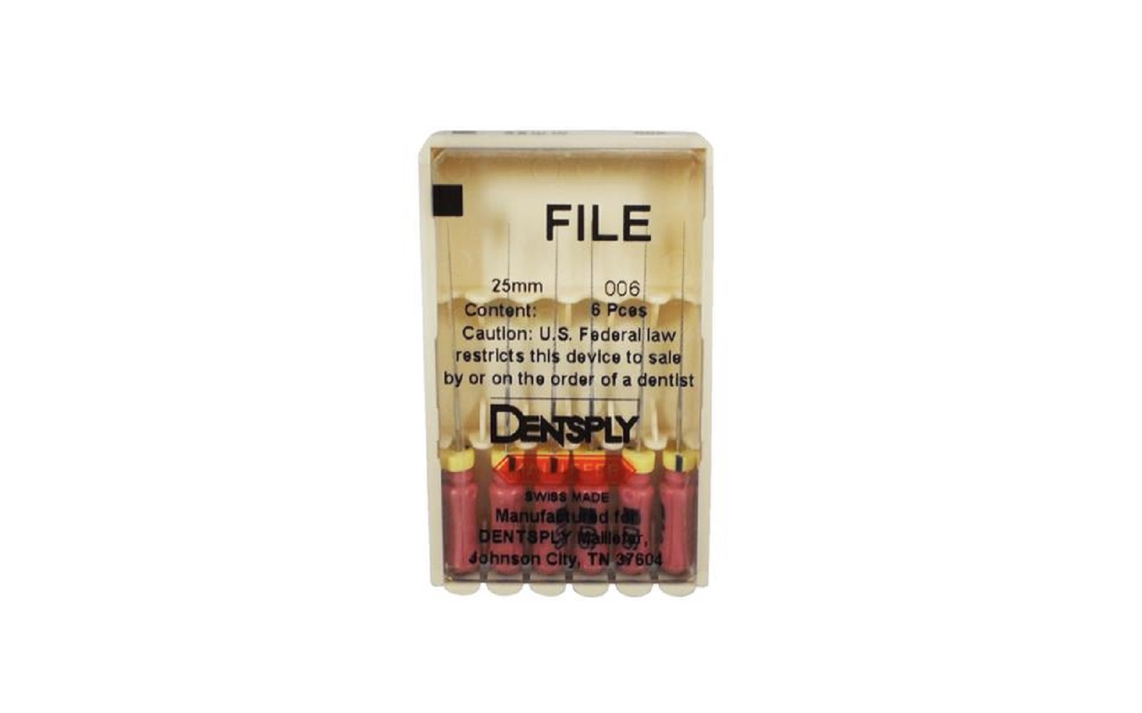 K Type Files – Stainless Steel, Color Coded Plastic Handle, 25 mm Length, 6/Pkg - Dentsply Maillefer