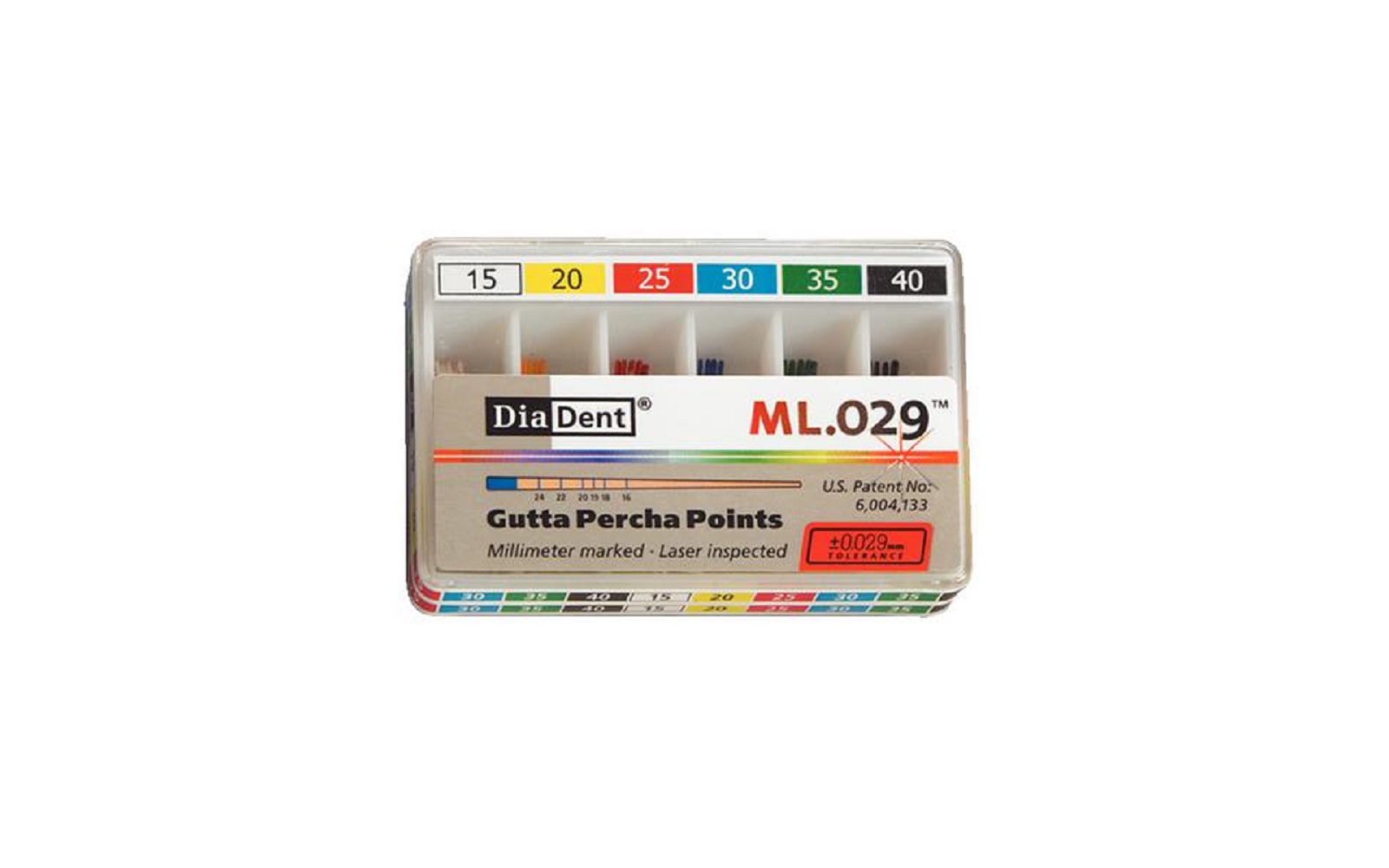 Millimeter Marked and Laser Inspected Gutta Percha Points – Gutta Percha ISO ML.029, 120/Box - Diadent Manufacturing Inc