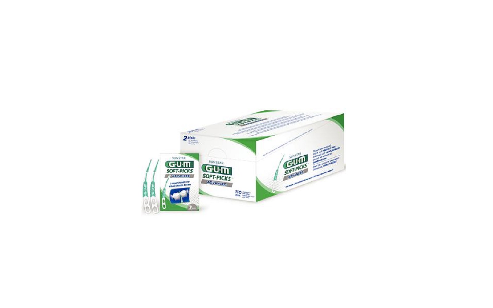 GUM® Soft-Picks® Advanced Interdental Cleaners – Longer Handle, Curved, 110/Pkg