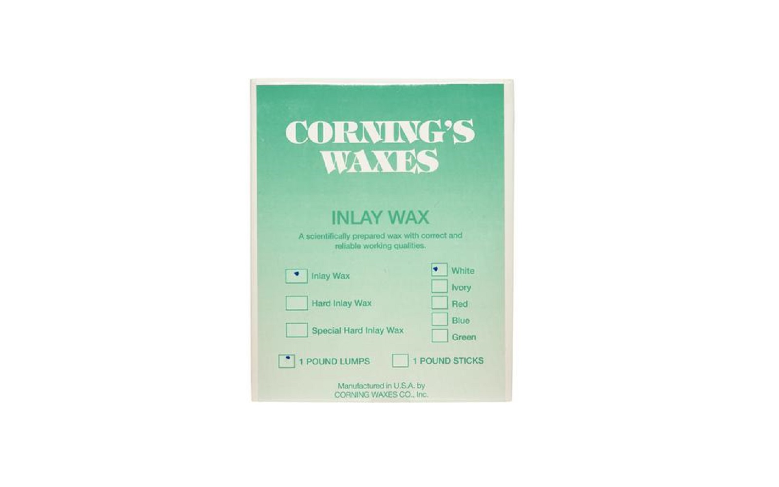 Inlay Wax - Corning Rubber Co Inc