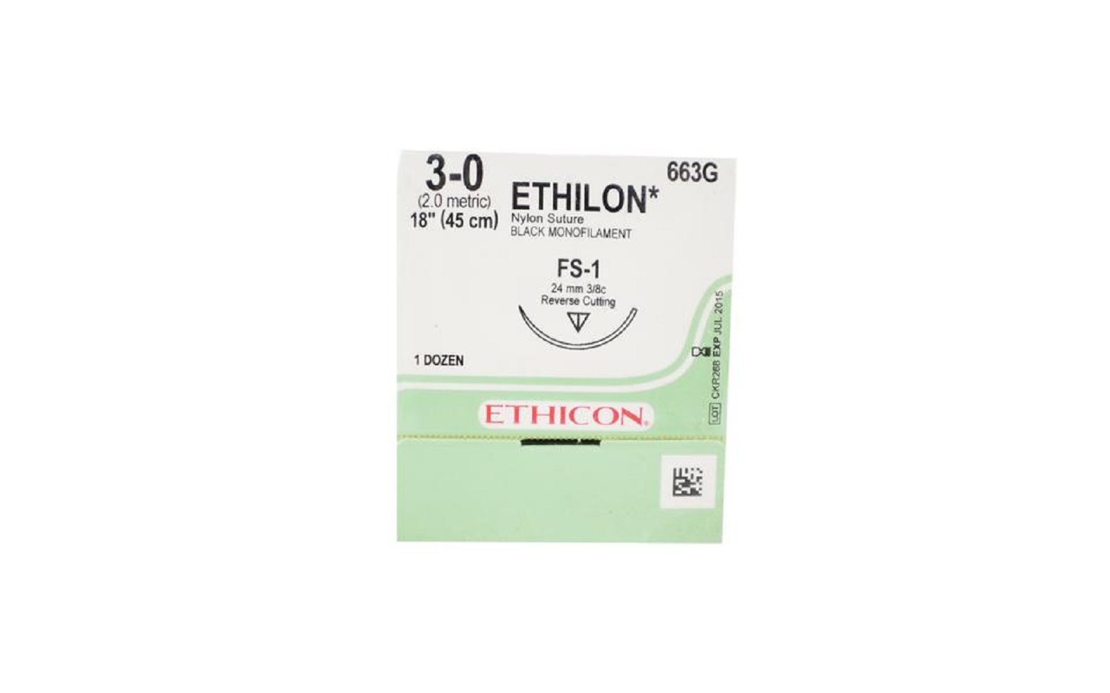 ETHILON™ Nylon Black Monofilament Sutures Nonabsorbable – Reverse Cutting, 3/8 Circle, 18", 12/Pkg - Ethicon Inc