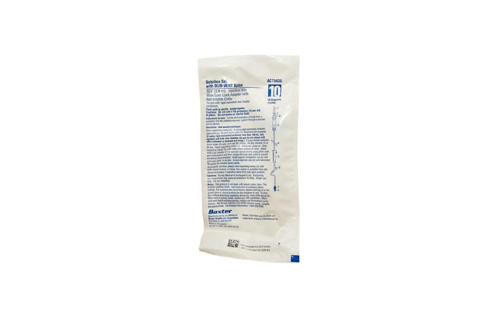 IV Solution Sets – DUO-VENT Spike and 1 Injection Site, 6" from the Male Luer Lock Adapter with Retractable Collar, 10 Drops per ml, Length 103"