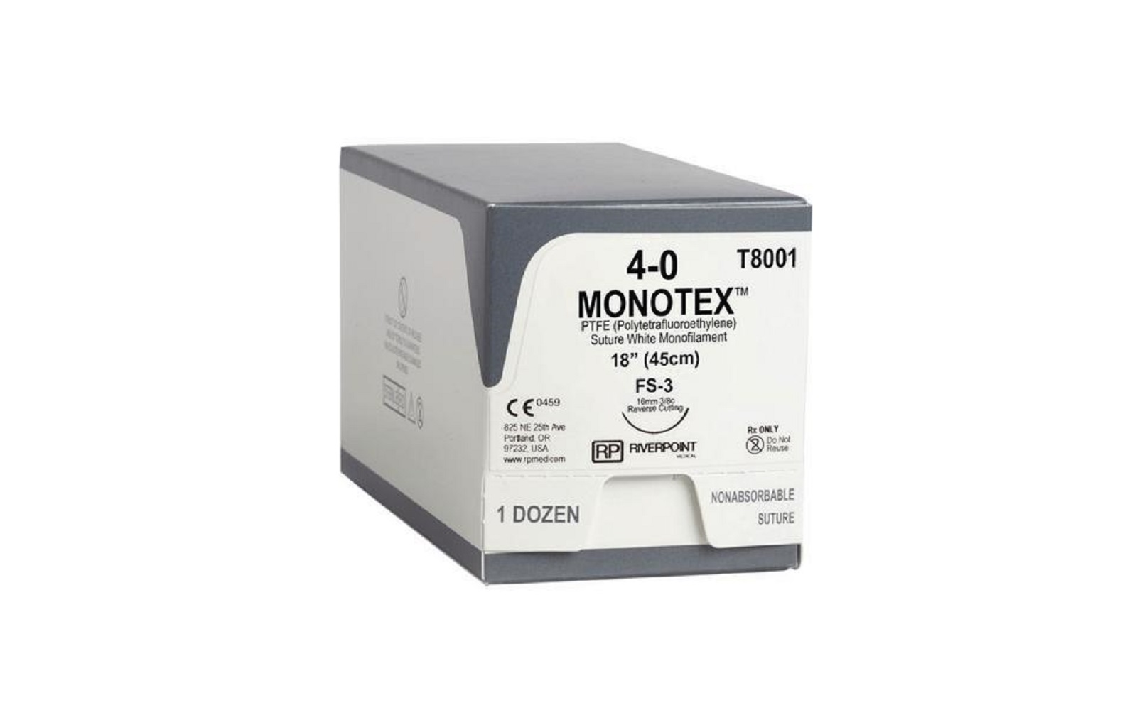 Monotex® PTFE Nonabsorbable Surgical Sutures – 3/8 Circle, Reverse Cutting, Standard Needle, 18", 12/Pkg - Riverpoint Medical